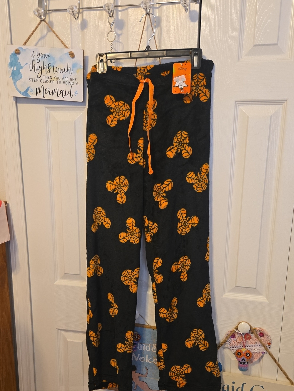 Disney Black Pajama Pants with Orange Pumpkin Mickey Pattern